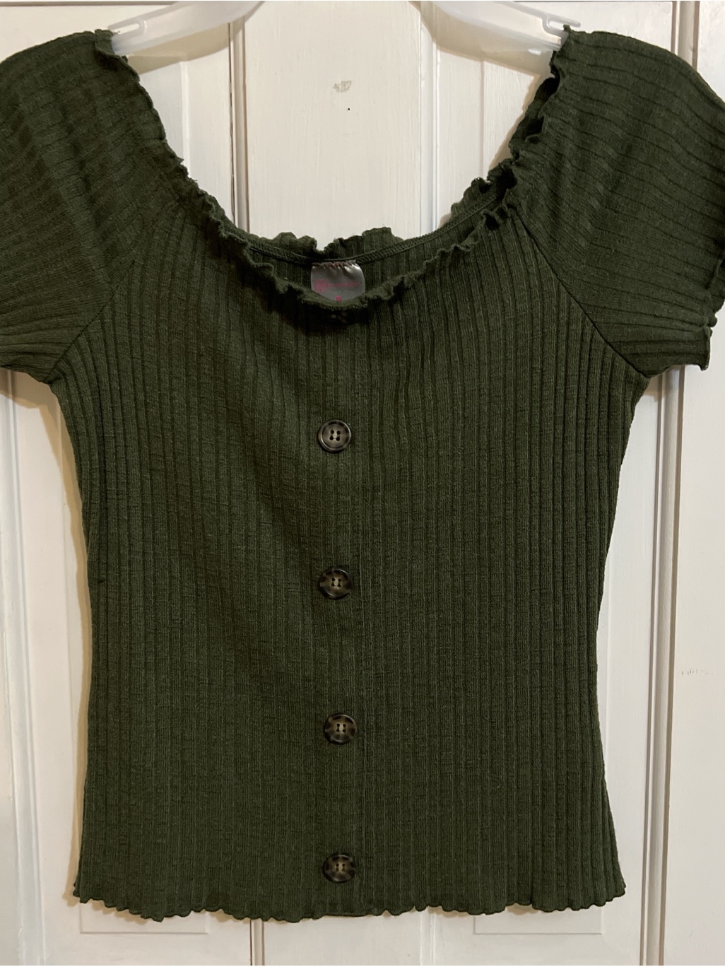No Boundaries Olive Green Ribbed Button Tee
